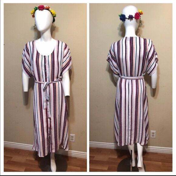 Charles Henry Belted Button Down Midi Dress - Picture 2 of 8